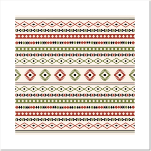 Aztec Rust Green Black Cream Mixed Motifs Pattern Posters and Art